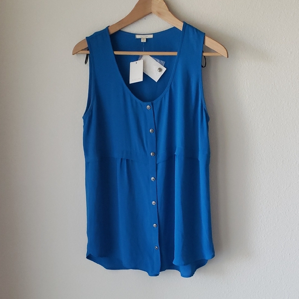 Pleione Royal Blue Sleeveless Blouse Button Front Sz M NWT Flowy Office Classic